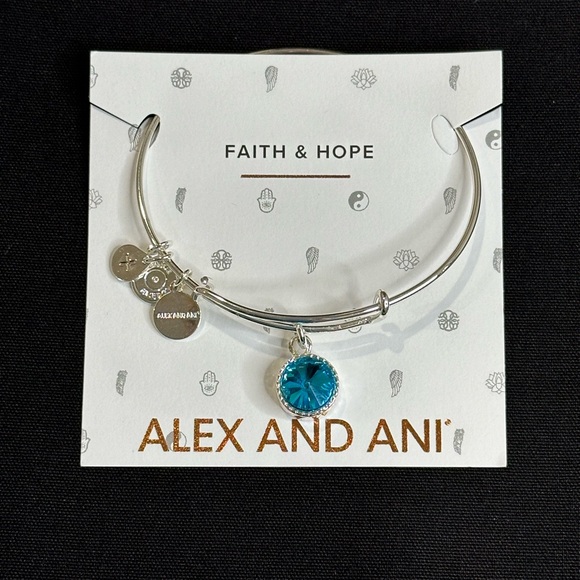 Alex and Ani December Birthstone Charm Bracelet Blue Zircon Silver - Picture 1 of 1